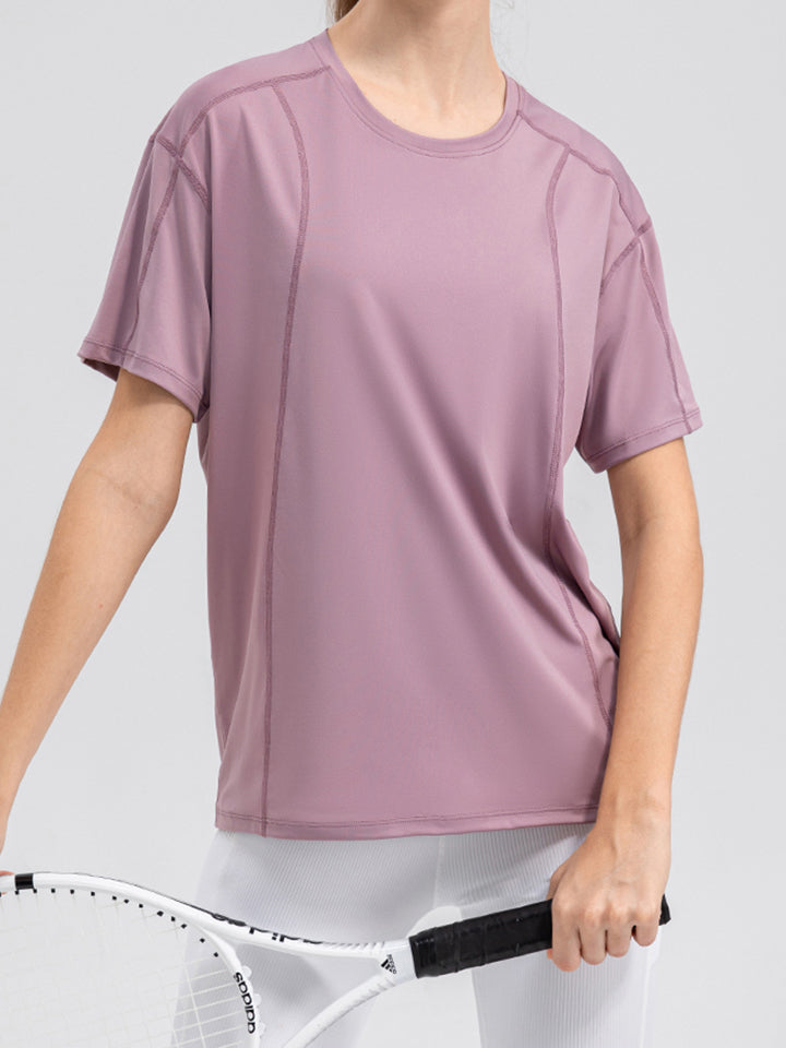 Round Neck Short Sleeve Active Top 