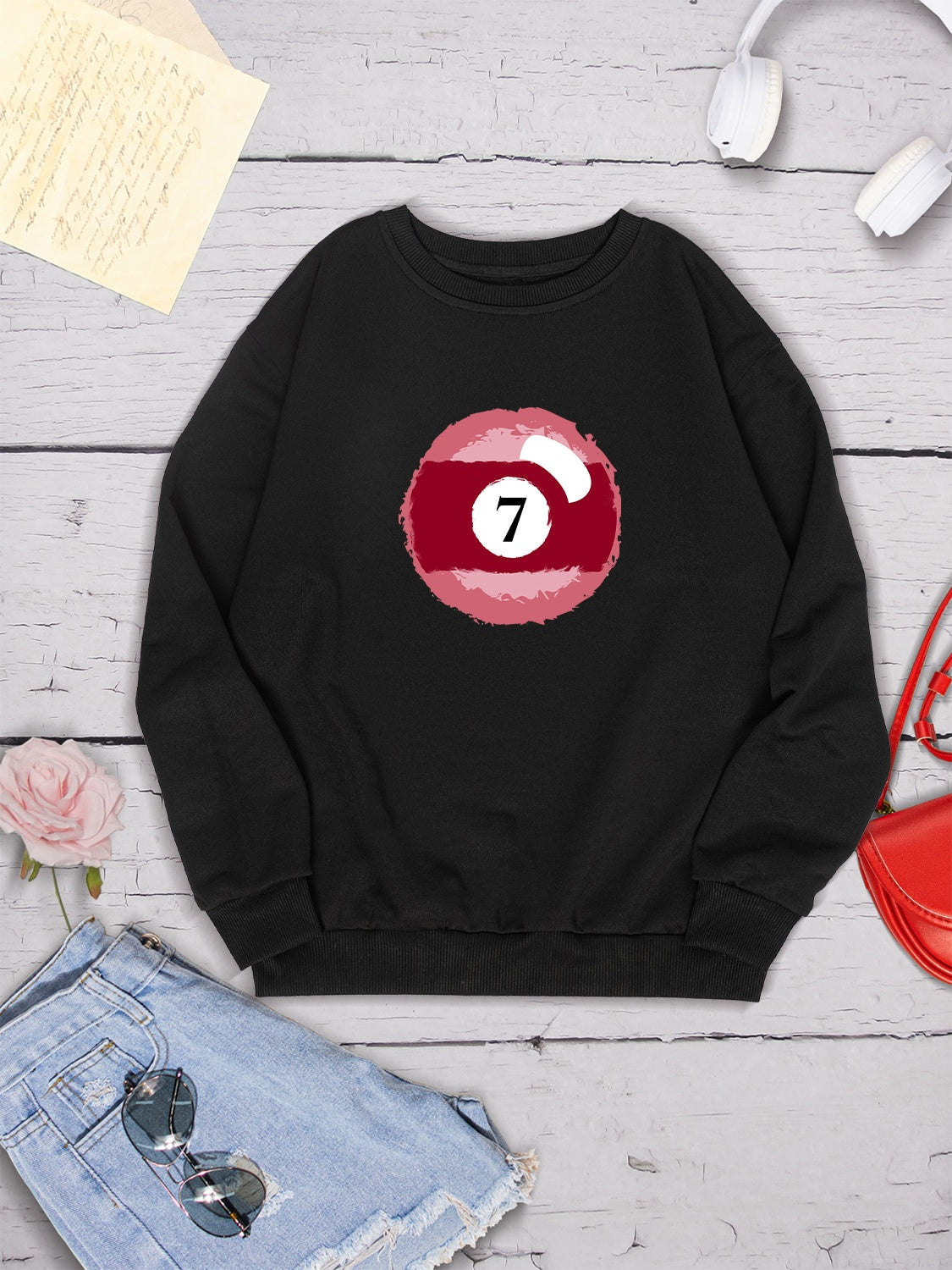 Billiard Graphic Round Neck Sweatshirt 