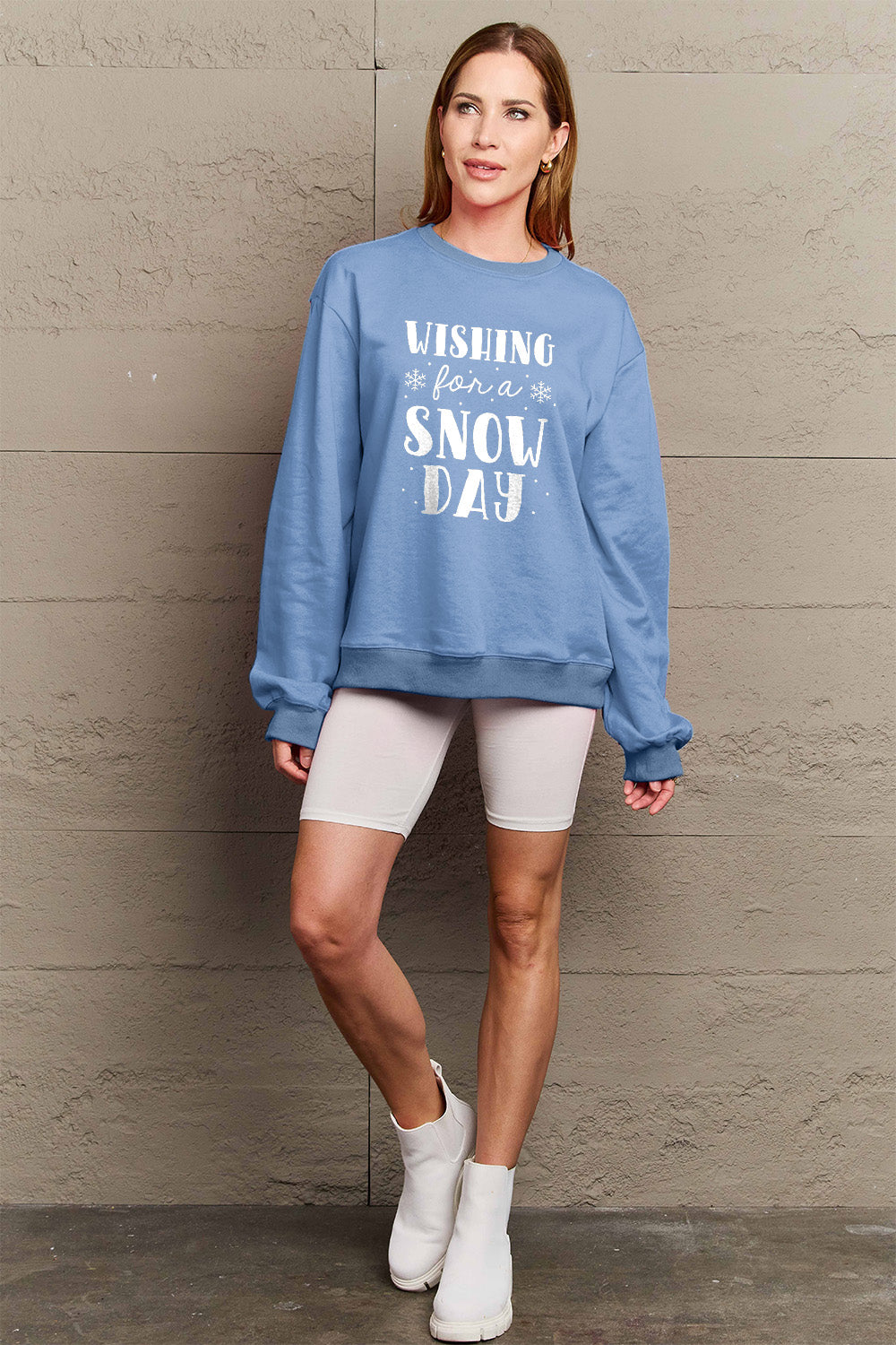 Simply Love Full Size WISHING FOR A SNOW DAY Round Neck Sweatshirt 