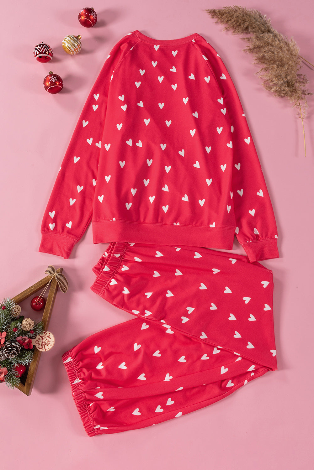 Heart Round Neck Top and Pants Set 