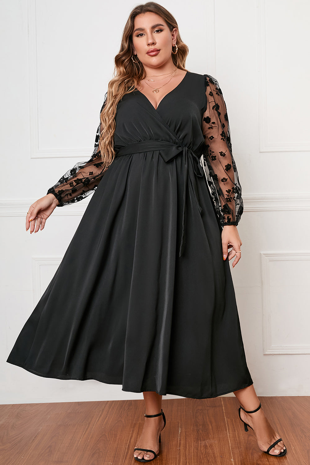 Plus Size Surplice Neck Tied Dress 