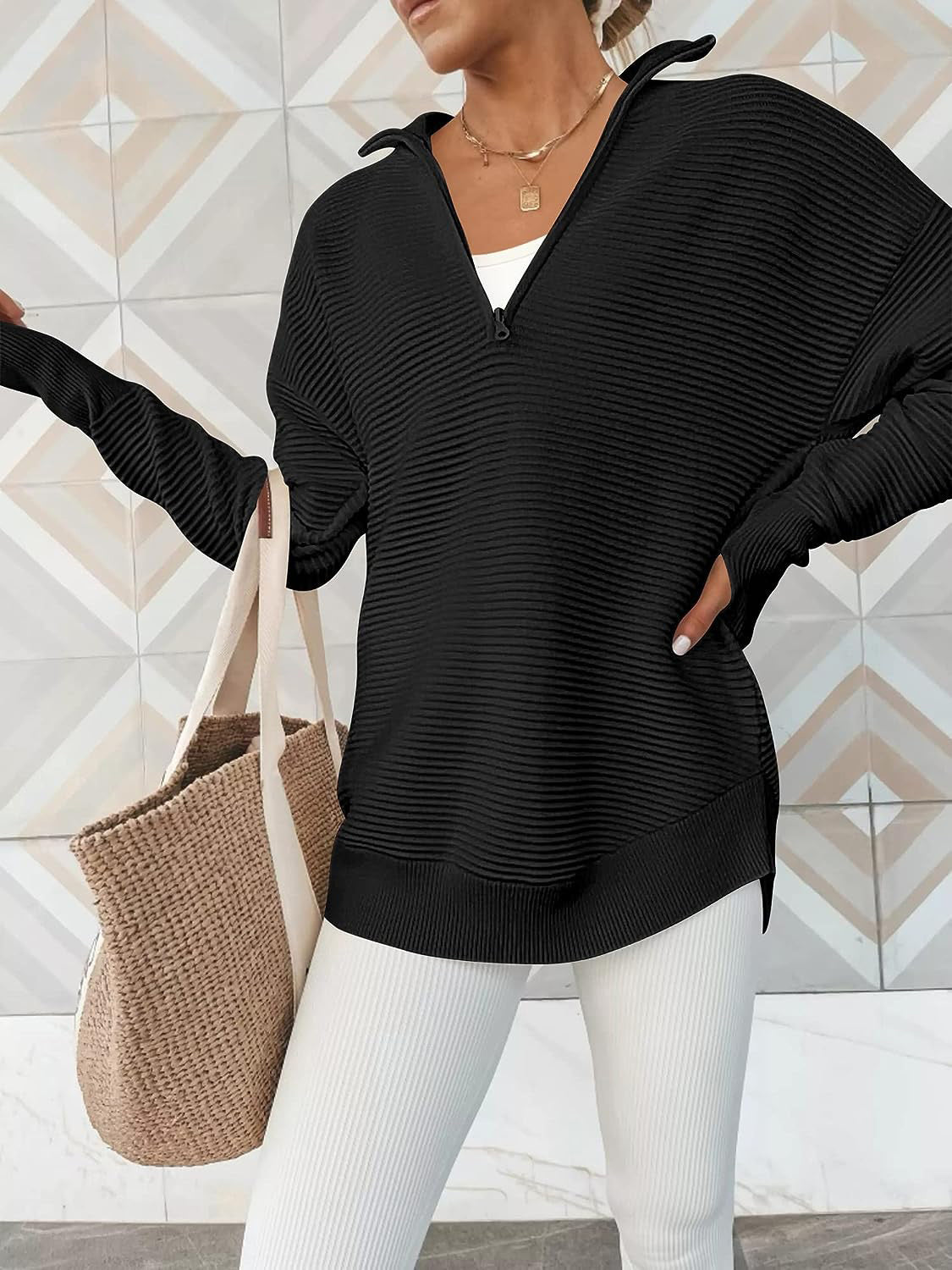 Half Zip Long Sleeve Knit Top 