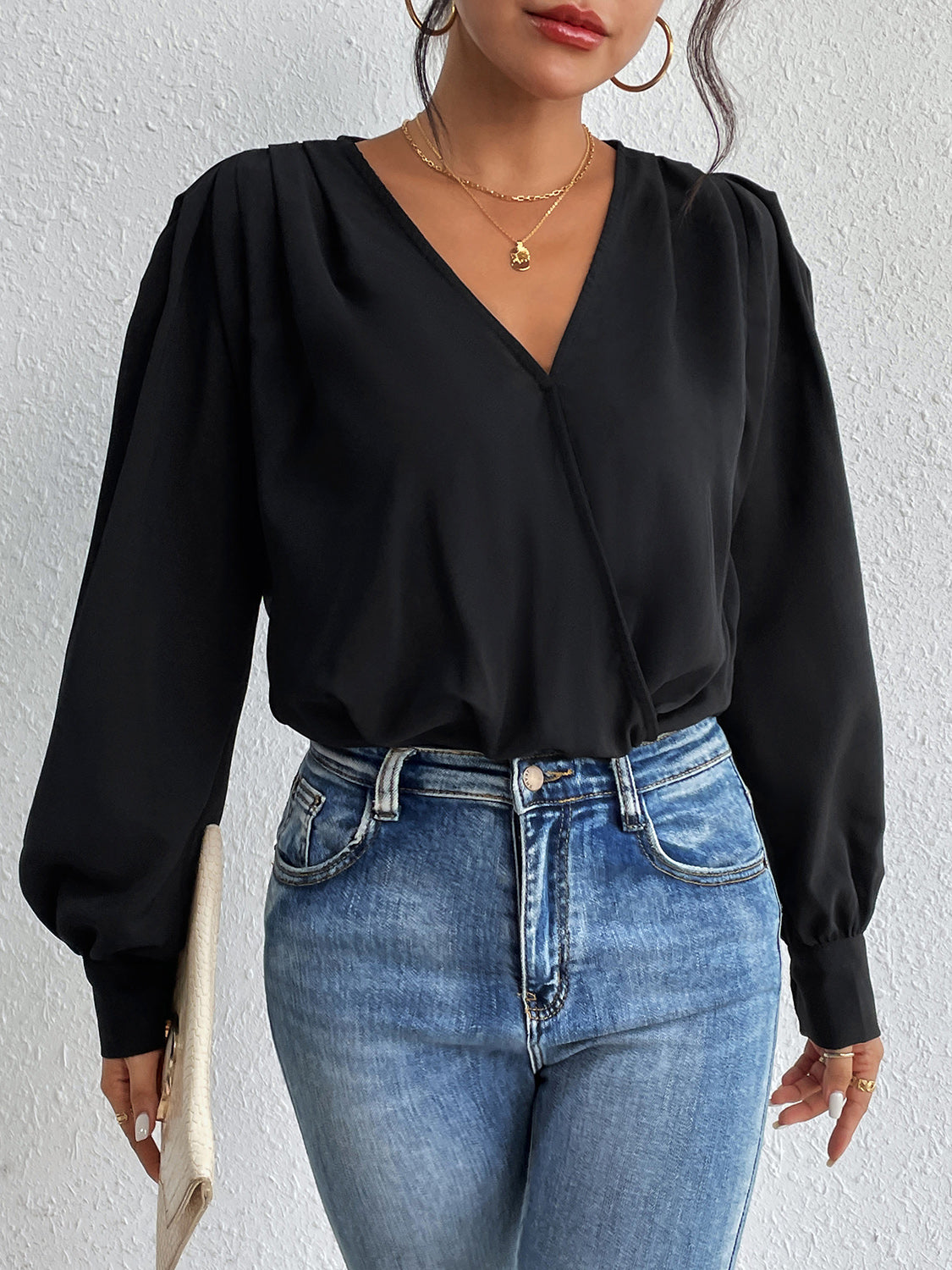 Surplice Ruched Long Sleeve Bodysuit 