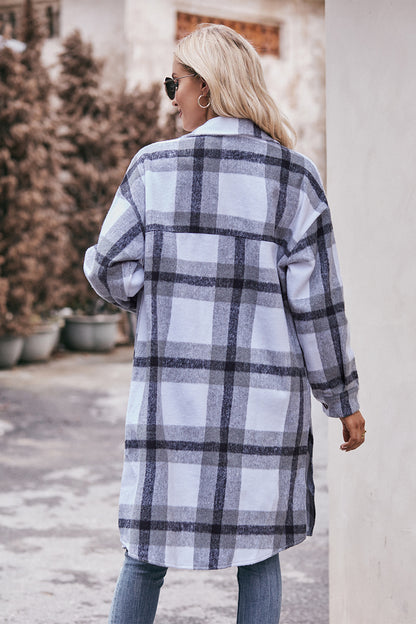 Plaid Dropped Shoulder Longline Jacket 