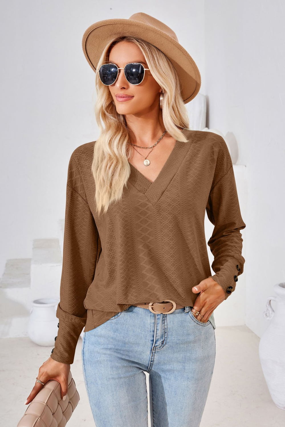 V-Neck Long Sleeve Blouse 