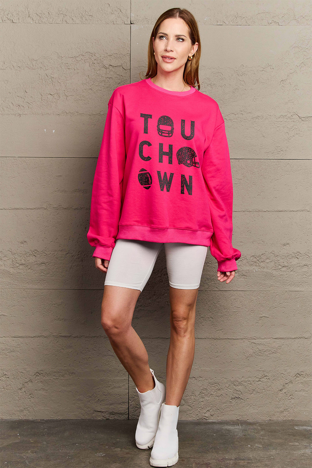 Simply Love Full Size TOUCHDOWN Long Sleeve Sweatshirt 