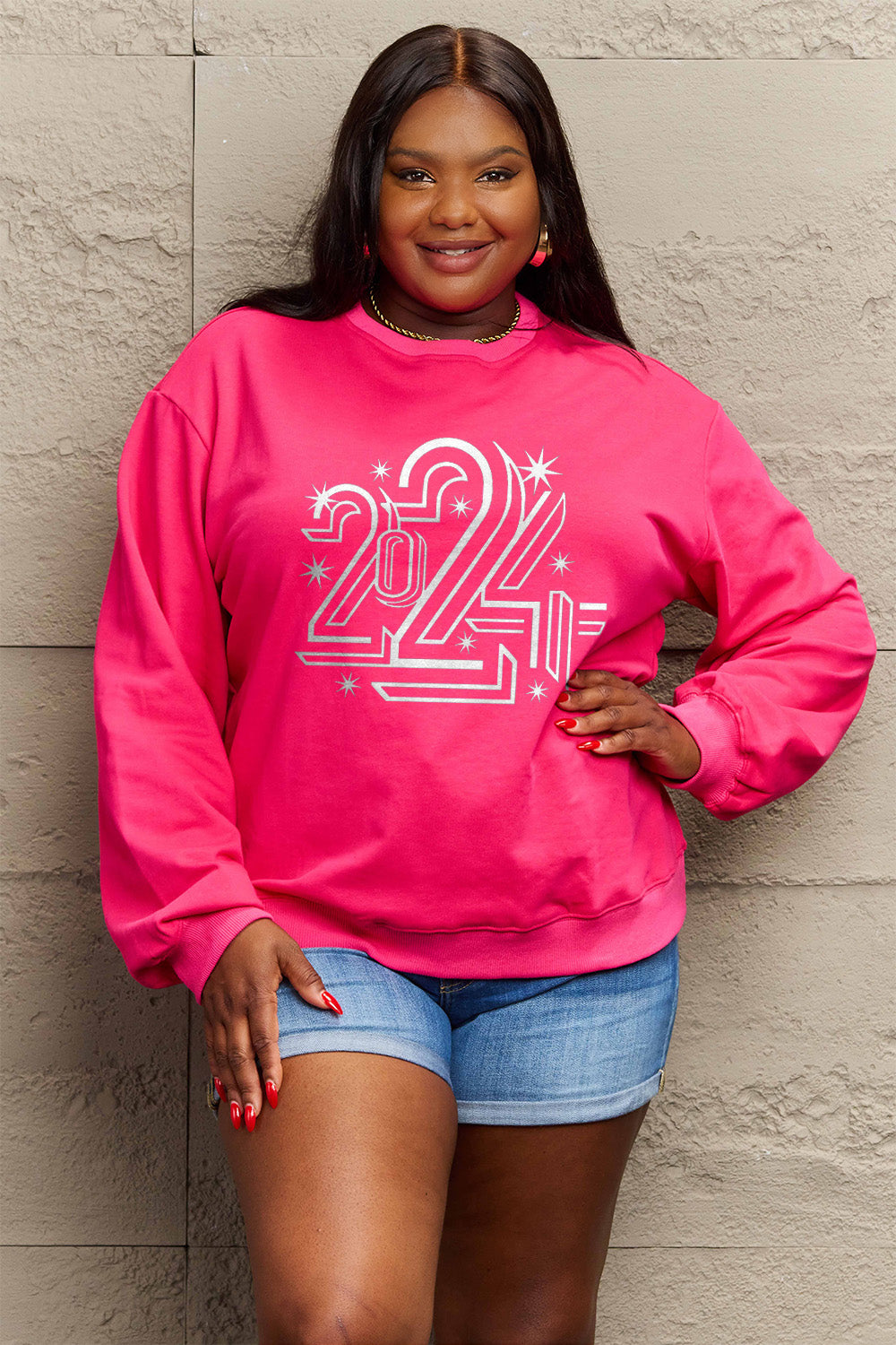 Simply Love Full Size 2024 Round Neck Dropped Shoulder Sweatshirt 