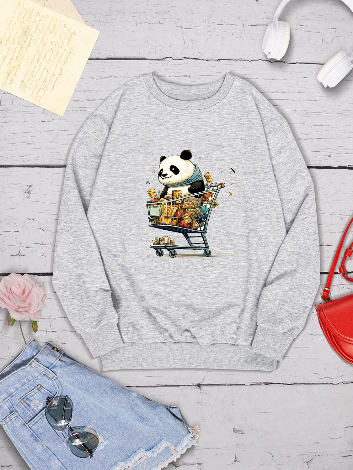 Panda Round Neck Dropped Shoulder Sweatshirt 