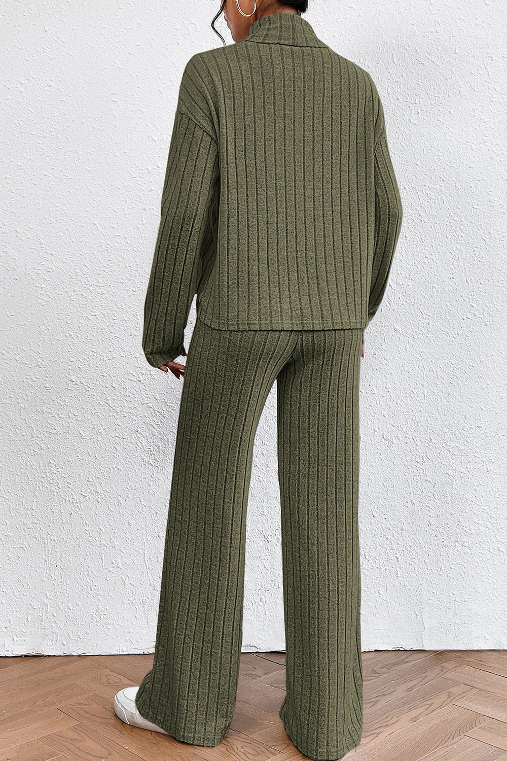 Ribbed Mock Neck Top and Pants Set 