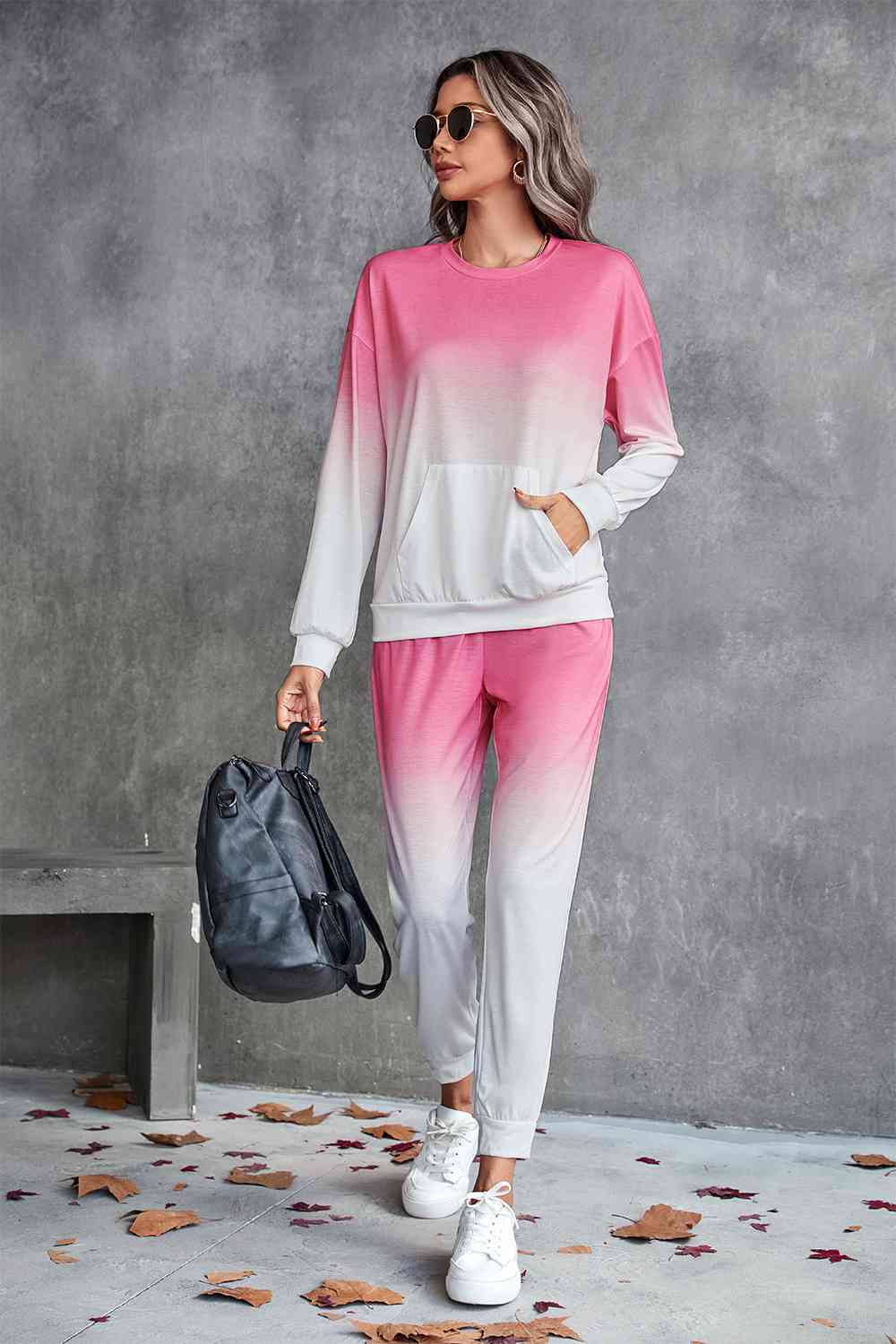 Gradient Round Neck Sweatshirt and Joggers Set 