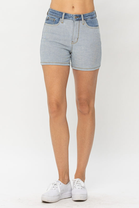 Judy Blue Full Size Color Block Denim Shorts - Babbazon