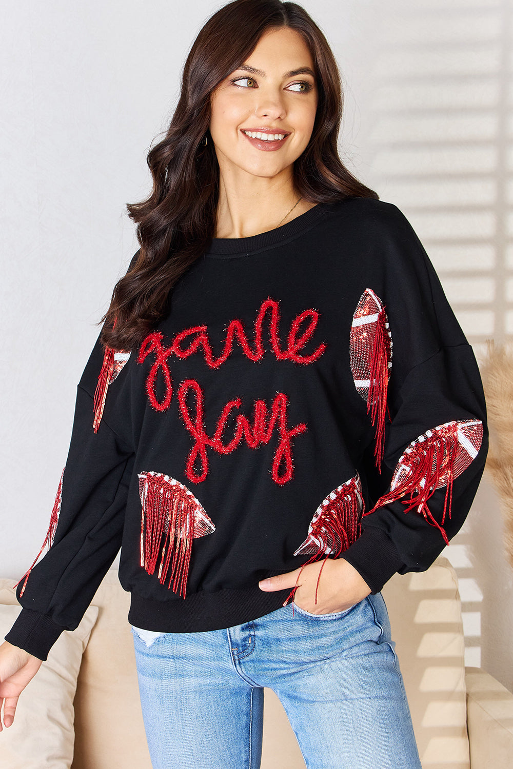 Rugby Sequin Round Neck Sweatshirt 