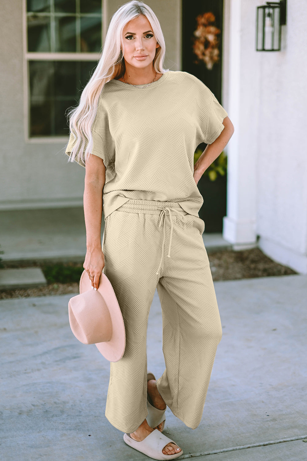 Short Sleeve Top and Pants Set - Babbazon