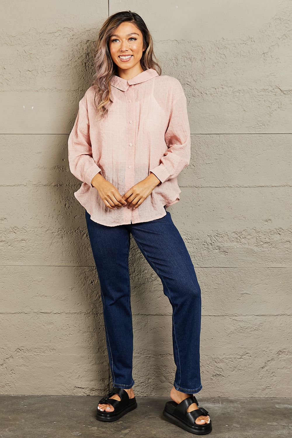 Petal Dew Take Me Out Lightweight Button Down Top 