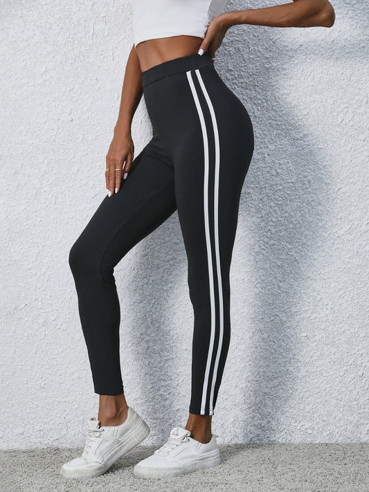 High Waist Striped Cropped Leggings 