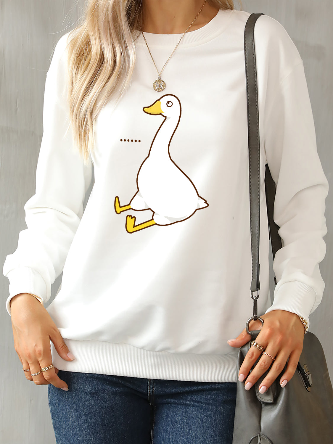 Goose Graphic Round Neck Sweatshirt 