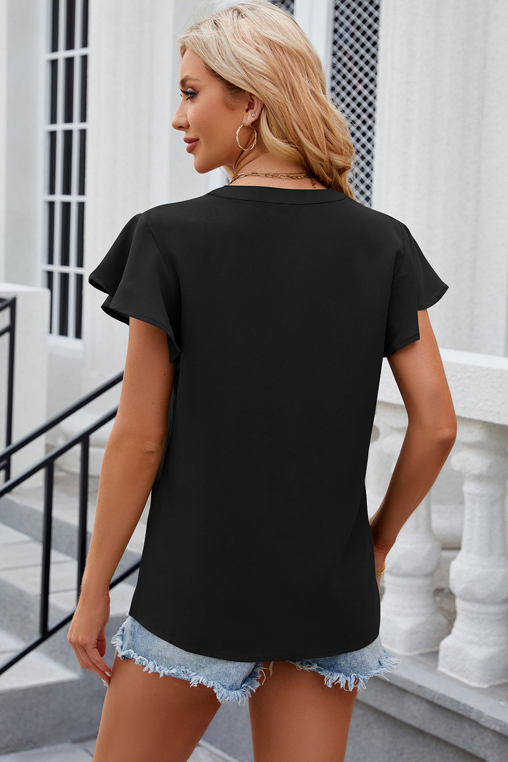 Notched Cap Sleeve T-Shirt