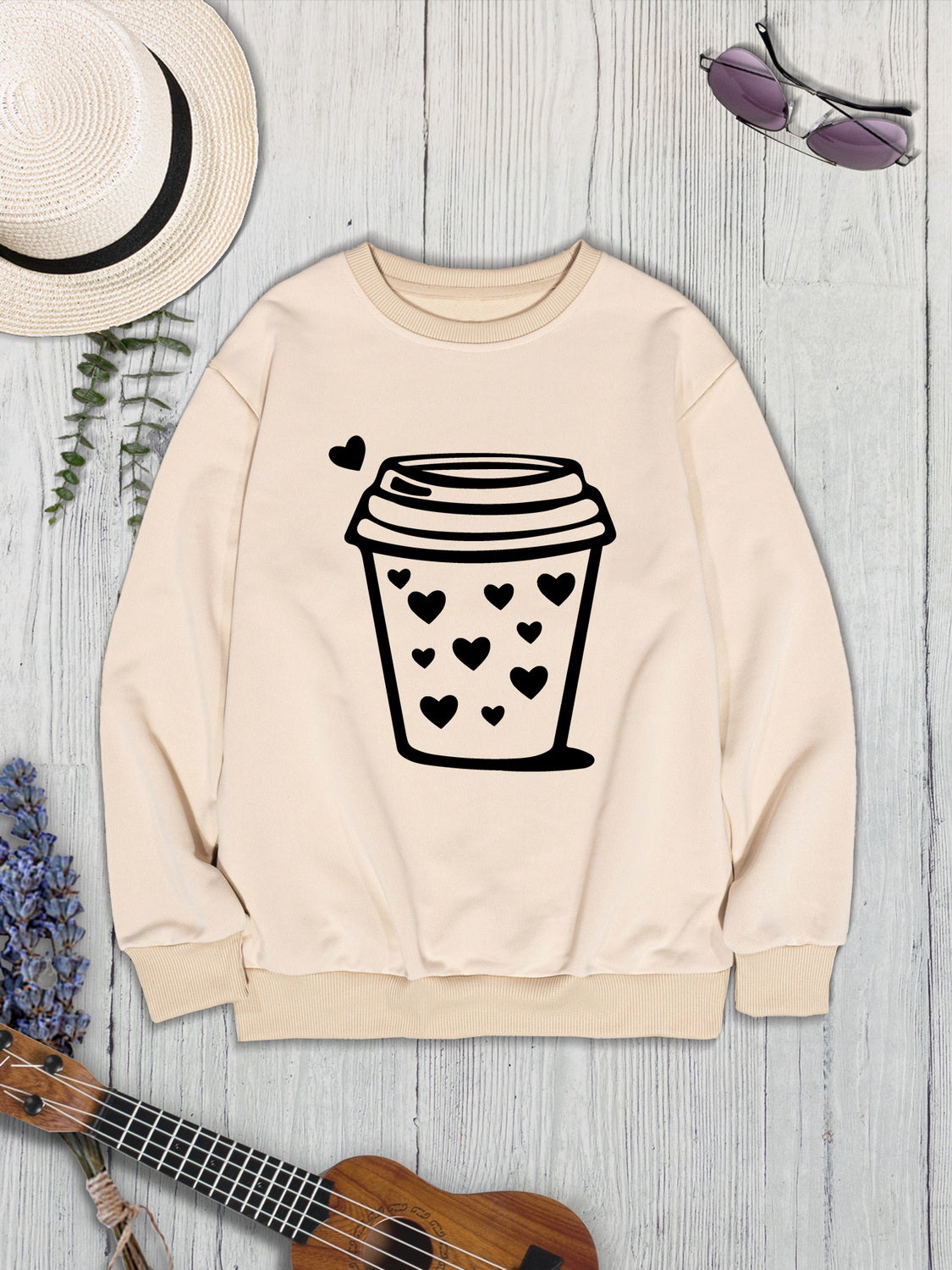 Coffee Graphic Round Neck Sweatshirt 