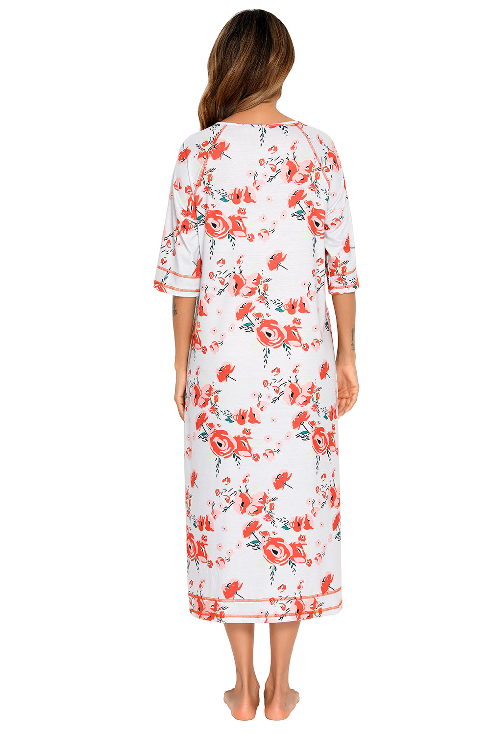 Printed Slit Night Dress with Pockets 