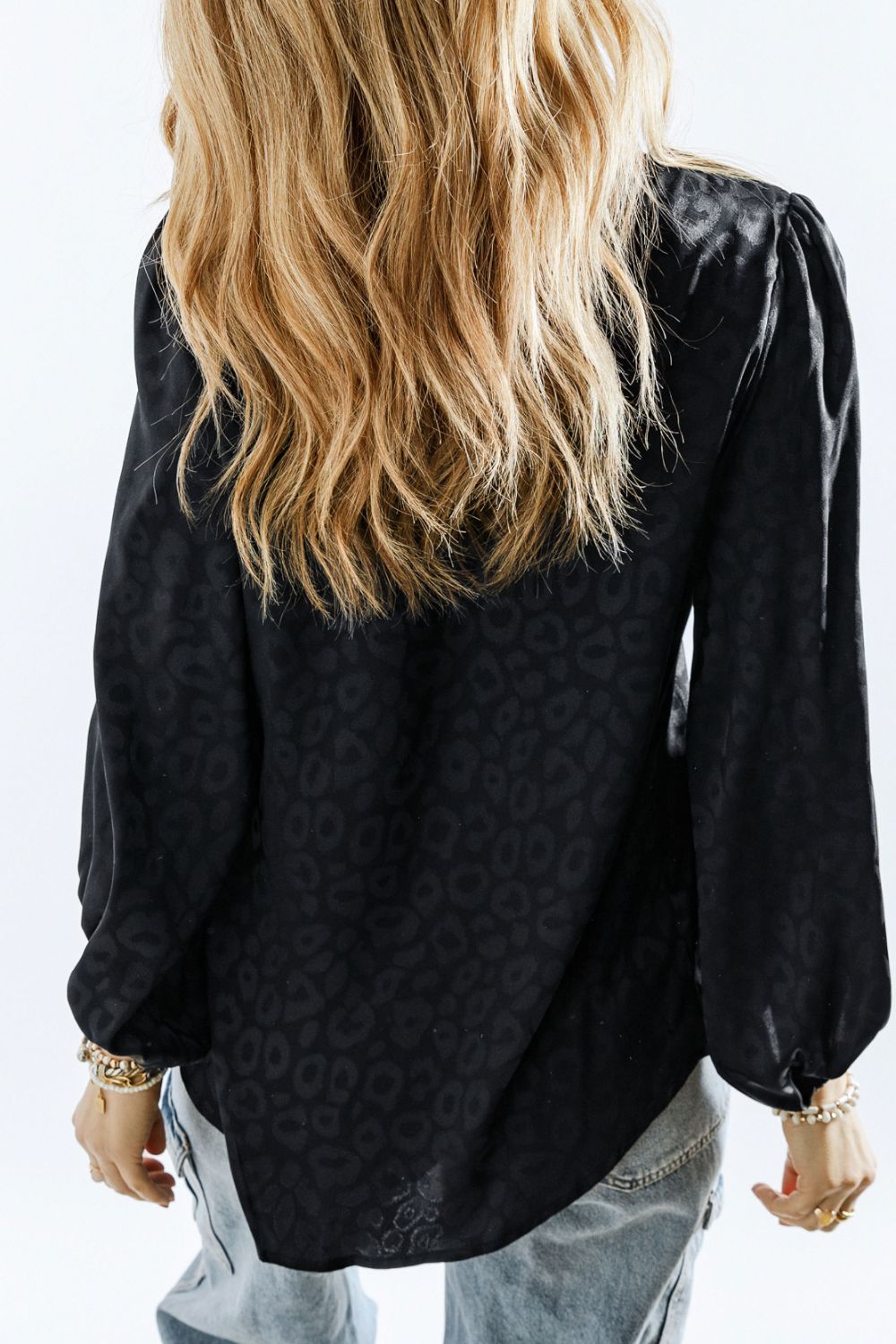 Leopard V-Neck Balloon Sleeve Blouse 