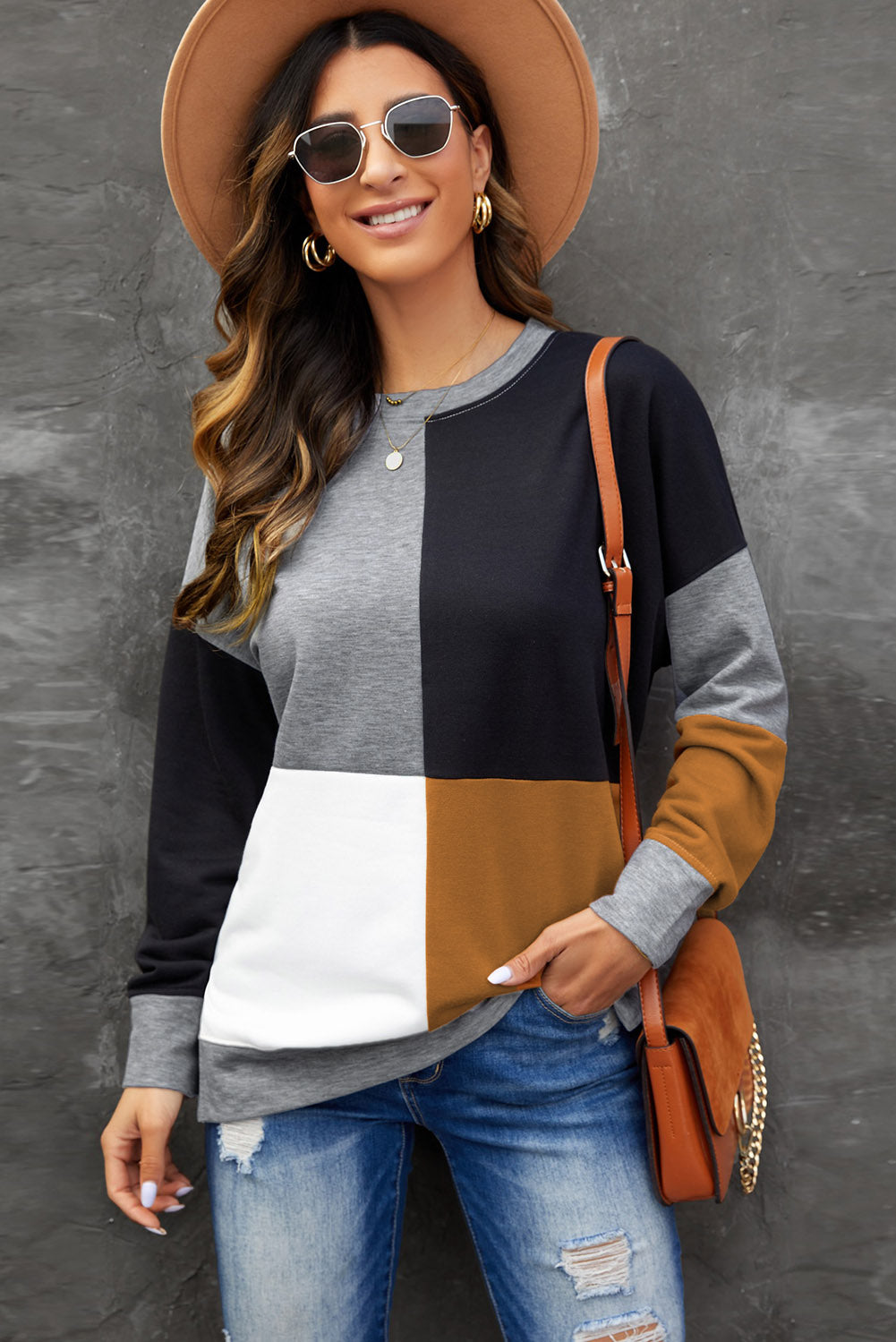 Color Block Round Neck Sweatshirt 