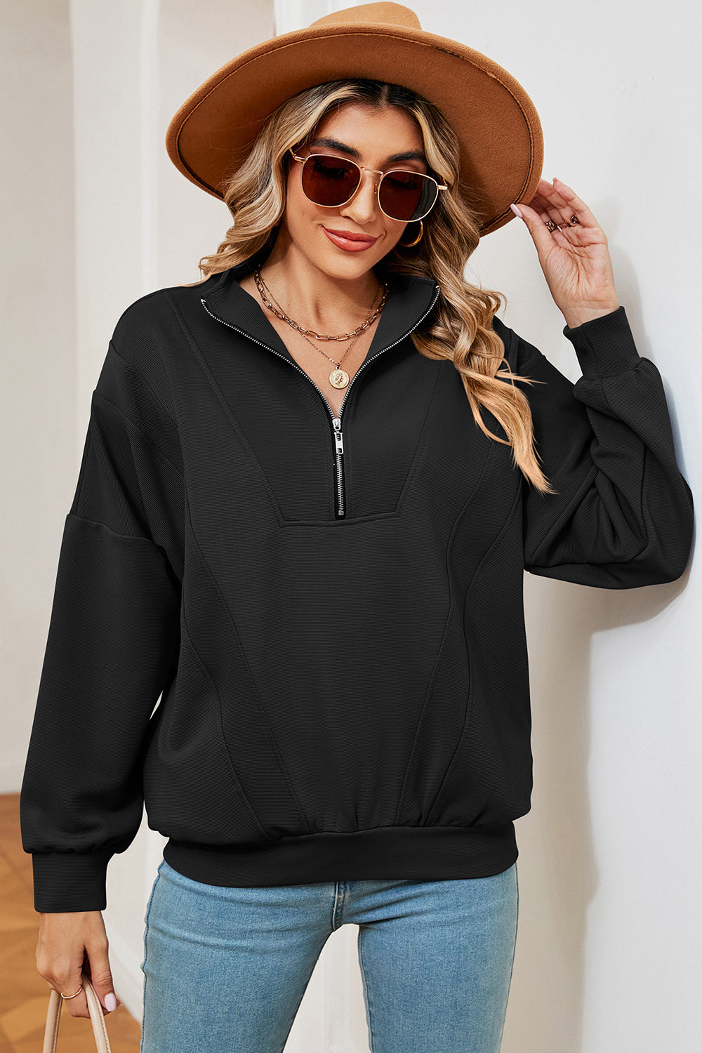 Half Zip Dropped Shoulder Sweatshirt 