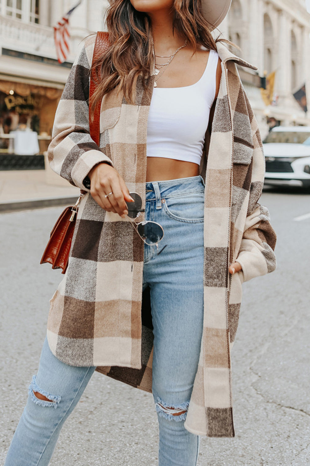 Plaid Button Up Dropped Shoulder Coat 