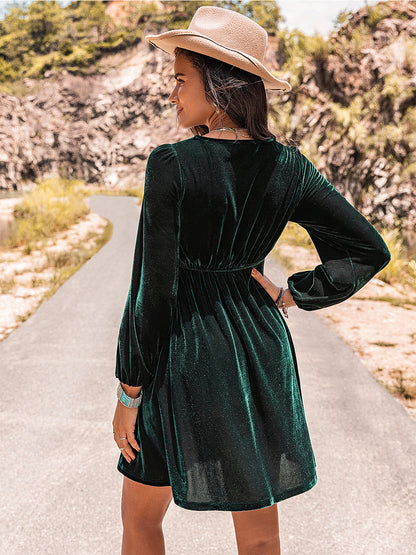 Embroidered Square Neck Long Sleeve Dress 