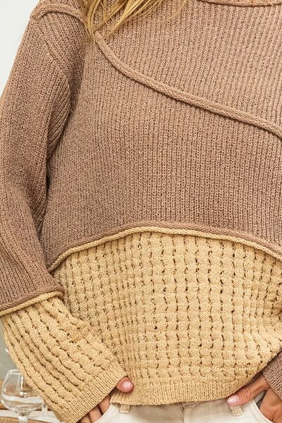 BiBi Texture Detail Contrast Drop Shoulder Sweater 