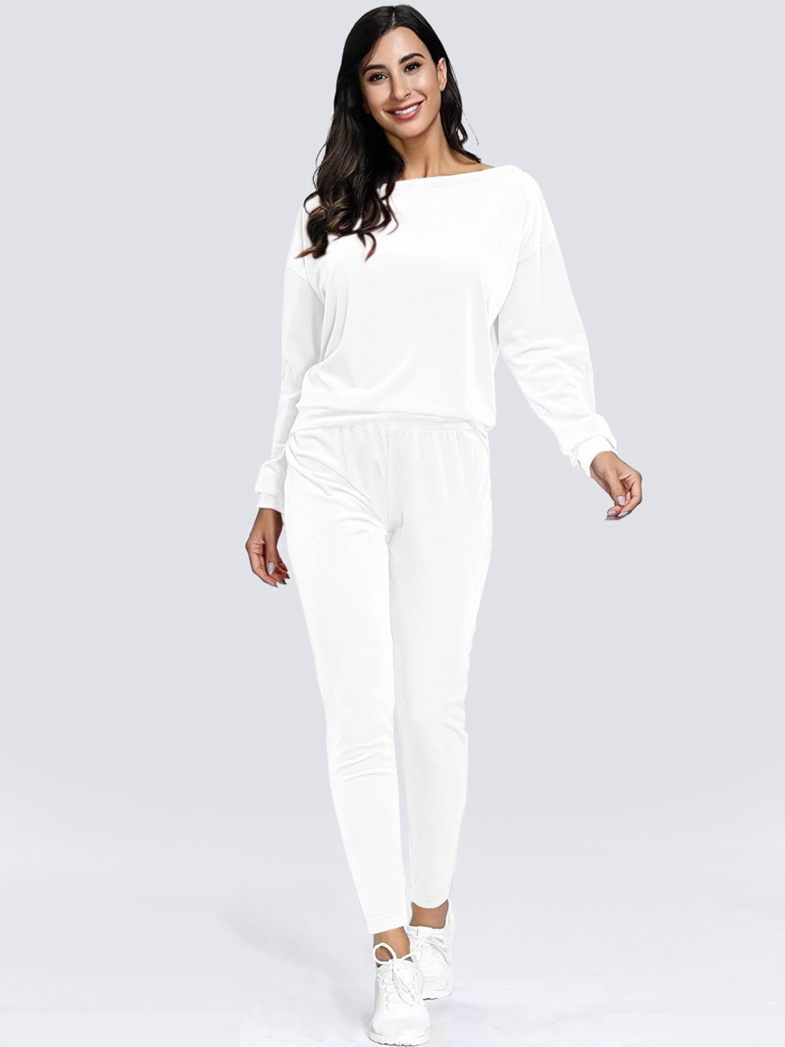 Boat Neck Dropped Shoulder Top and Pants Set 