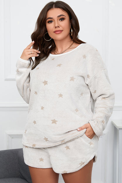 Plus Size Star Dropped Shoulder Top and Shorts Lounge Set 