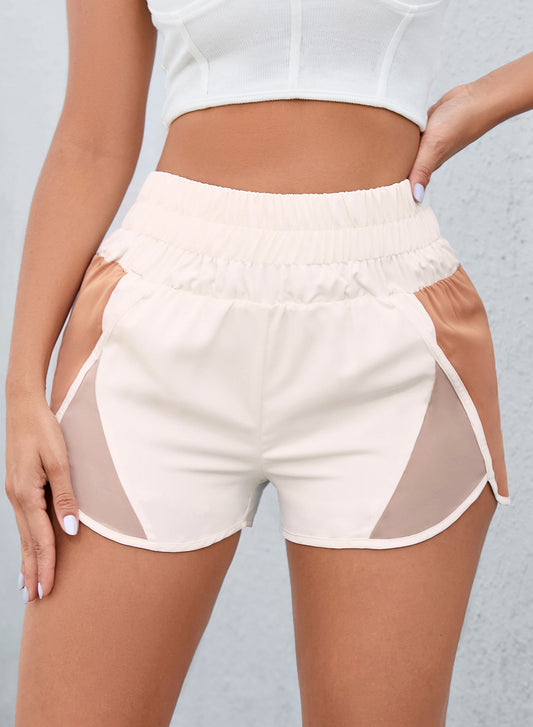 Color Block Wide Waistband Shorts - Babbazon