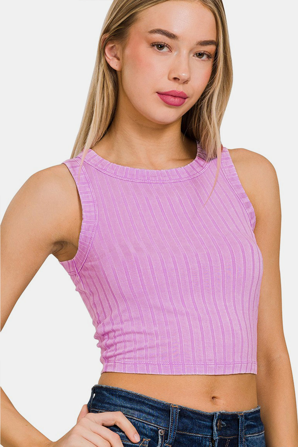 Zenana Ribbed Round Neck Cropped Tank 