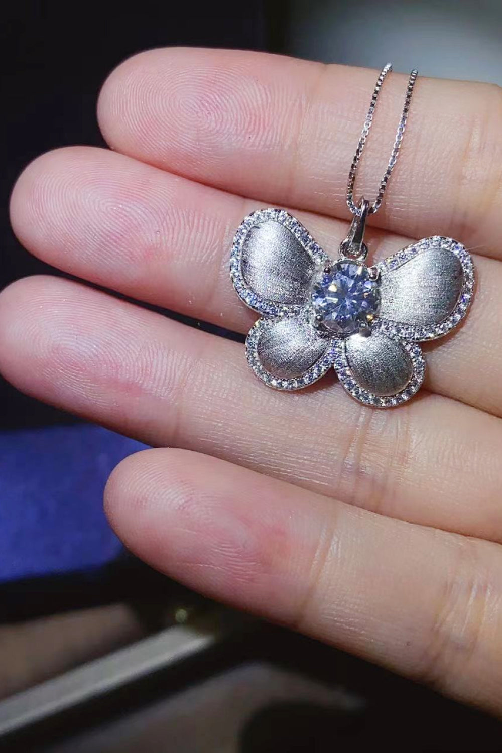 1 Carat Moissanite Butterfly Pendant Necklace 