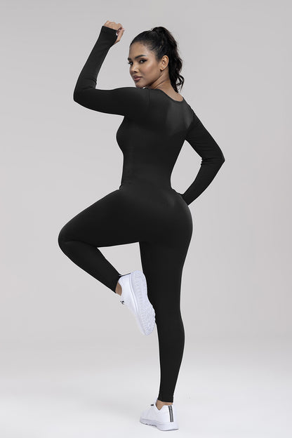 Square Neck Long Sleeve Active Jumpsuit 