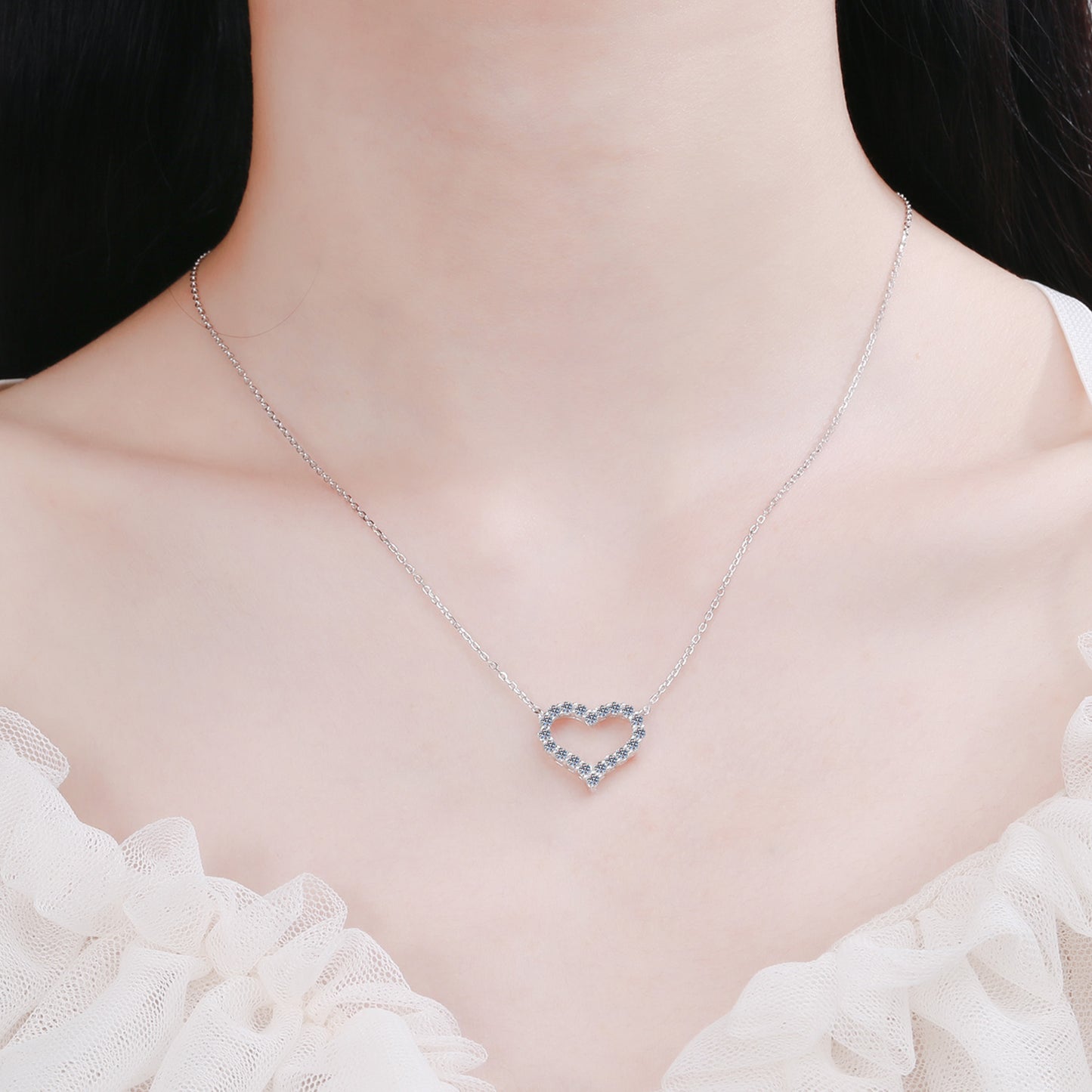 Moissanite 925 Sterling Silver Heart Shape Necklace 