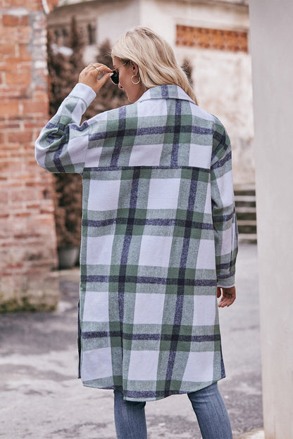 Plaid Dropped Shoulder Longline Jacket 