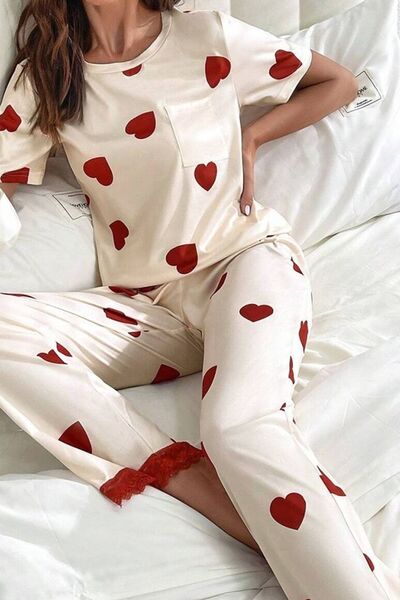 Pocketed Round Neck Top and Drawstring Pants Lounge Set 