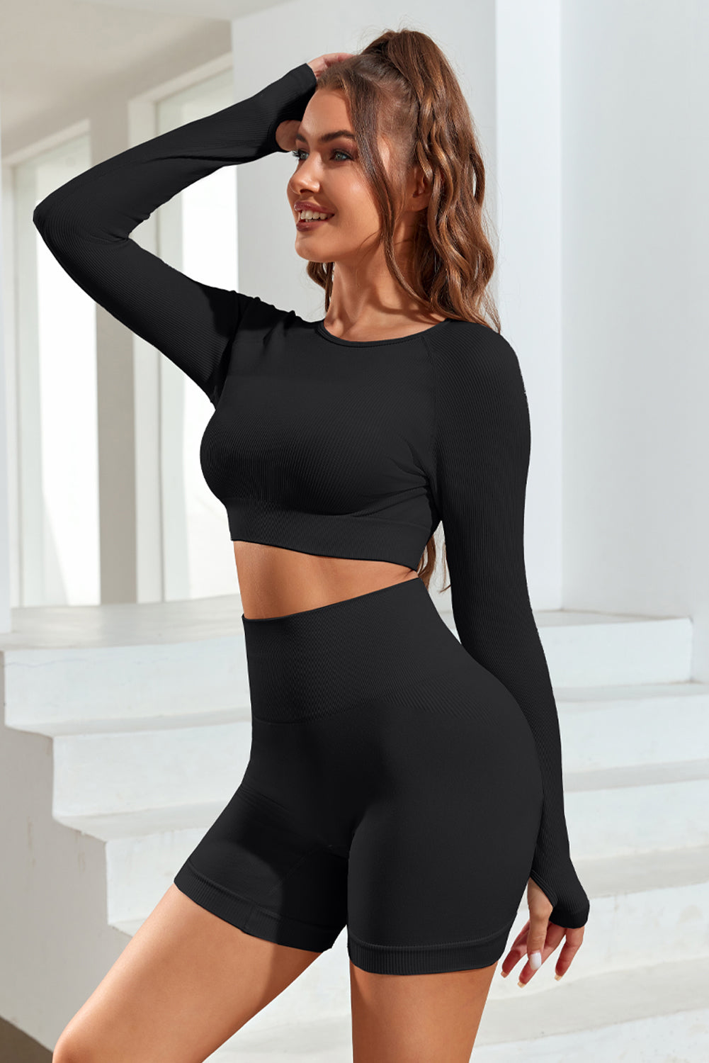 Round Neck Long Sleeve Active Top 