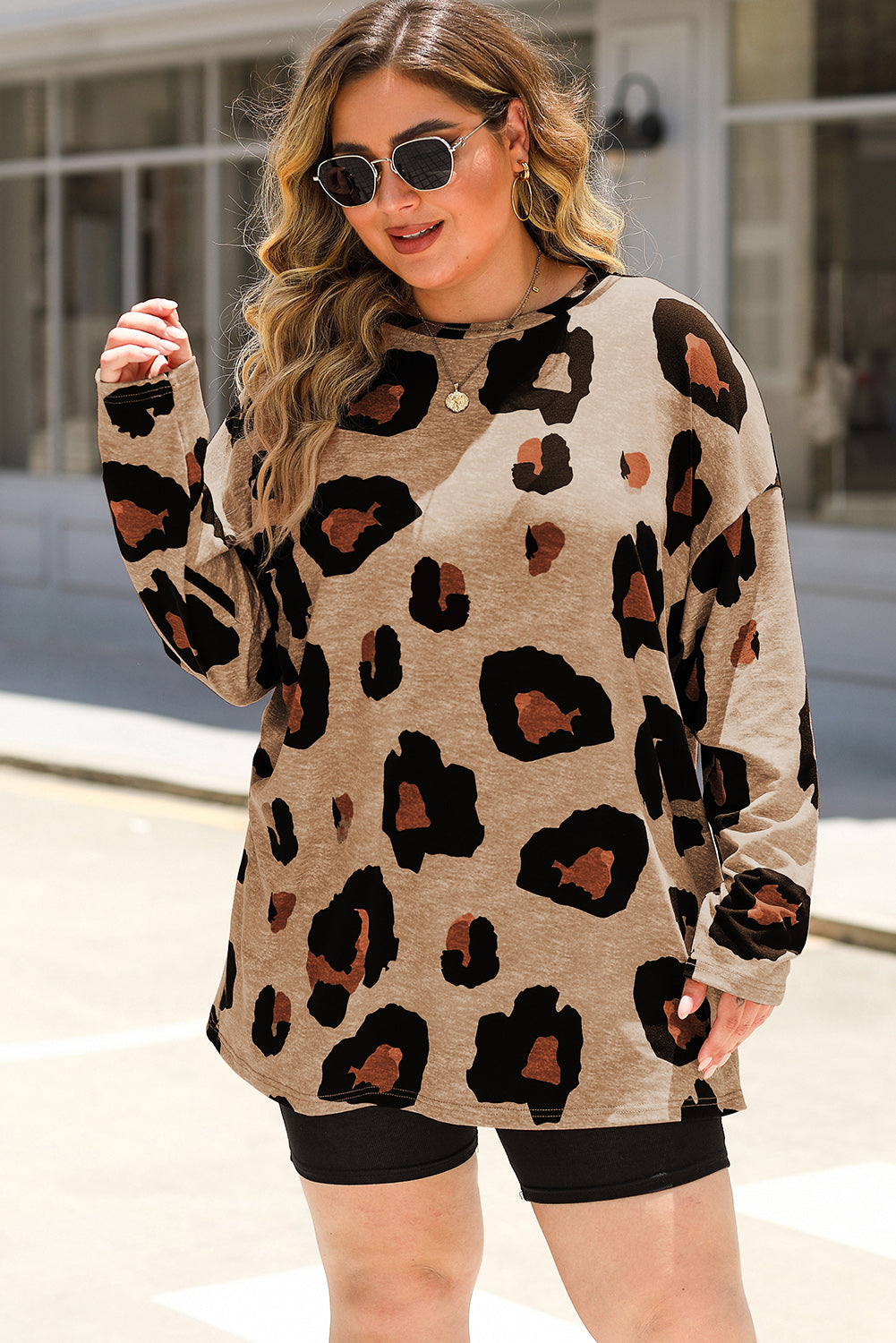 Plus Size Leopard Dropped Shoulder T-Shirt 