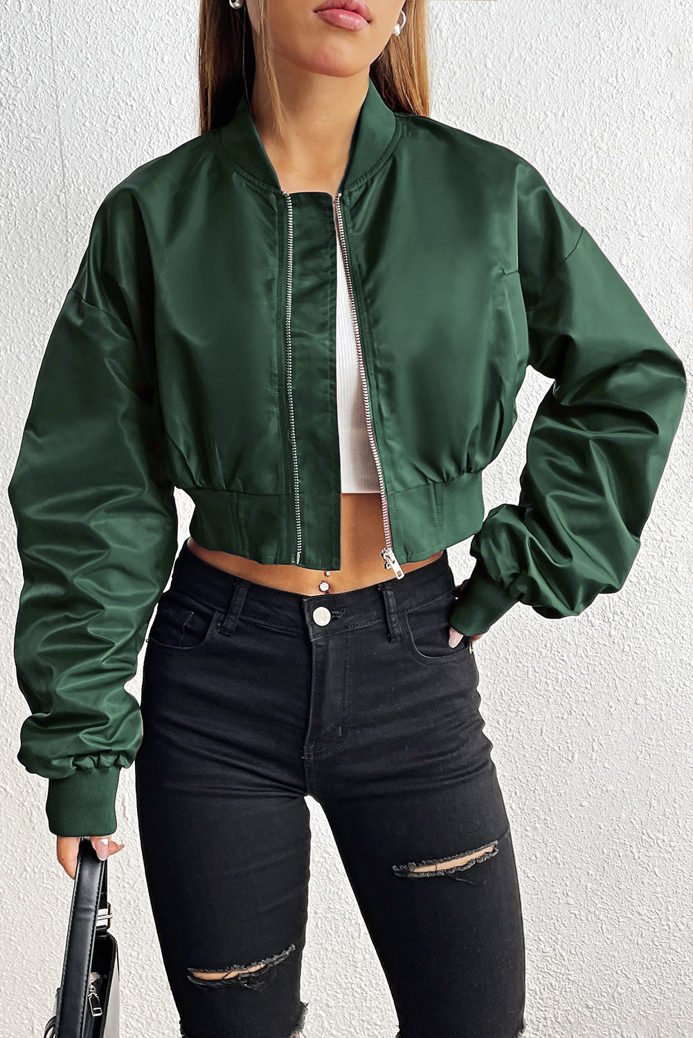 Zip-Up Ruched Cropped Jacket 