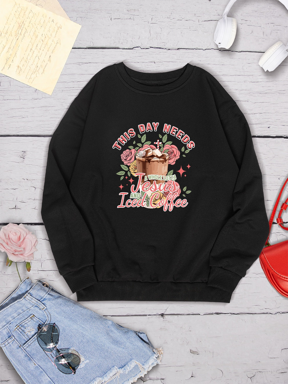 Letter Graphic Round Neck Sweatshirt 