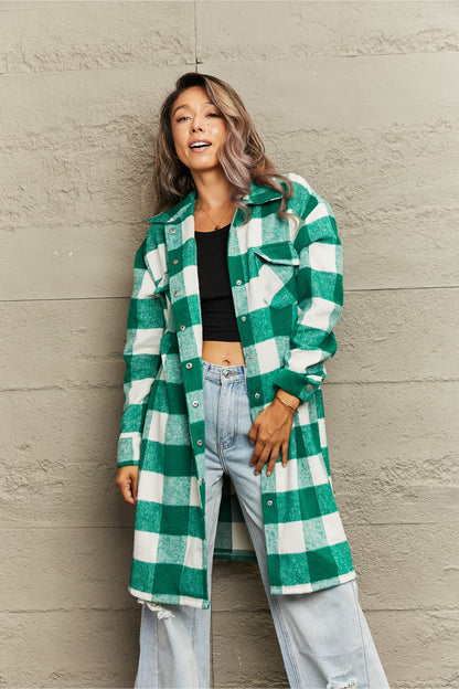 Plaid Longline Shirt Jacket 