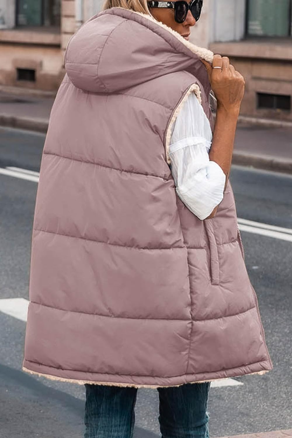 Zip-Up Longline Hooded Vest 