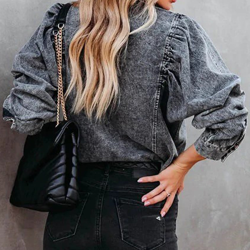 Collared Neck Buttoned Denim Shirt 