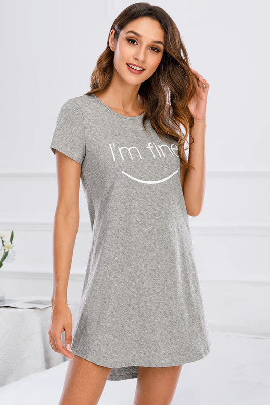 Graphic Round Neck Short Sleeve Lounge Dress 