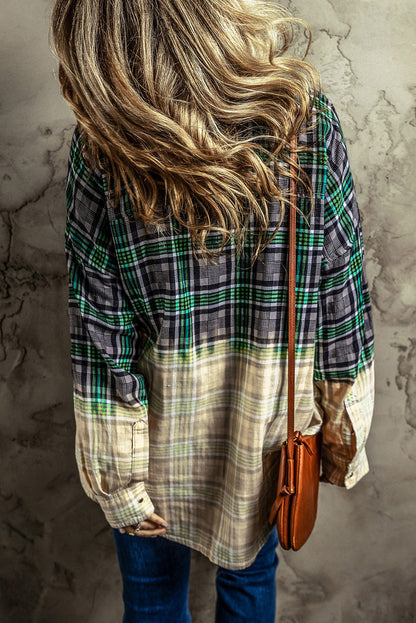 Contrast Plaid Button Up Long Sleeve Shacket 