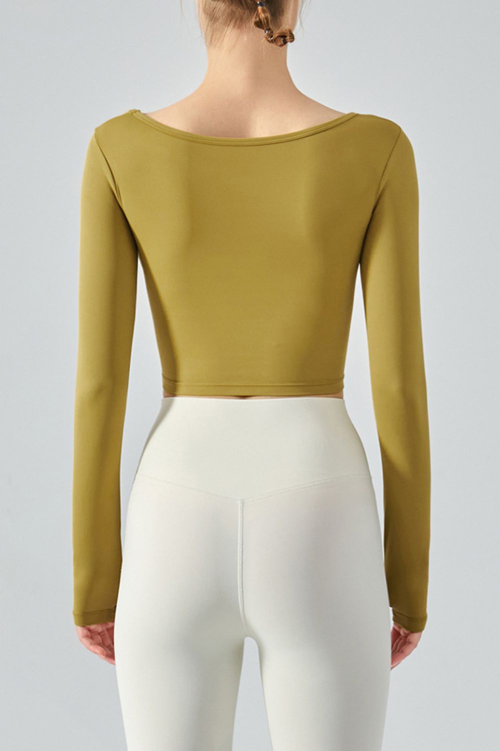 Seam Detail Thumbhole Sleeve Cropped Sports Top 