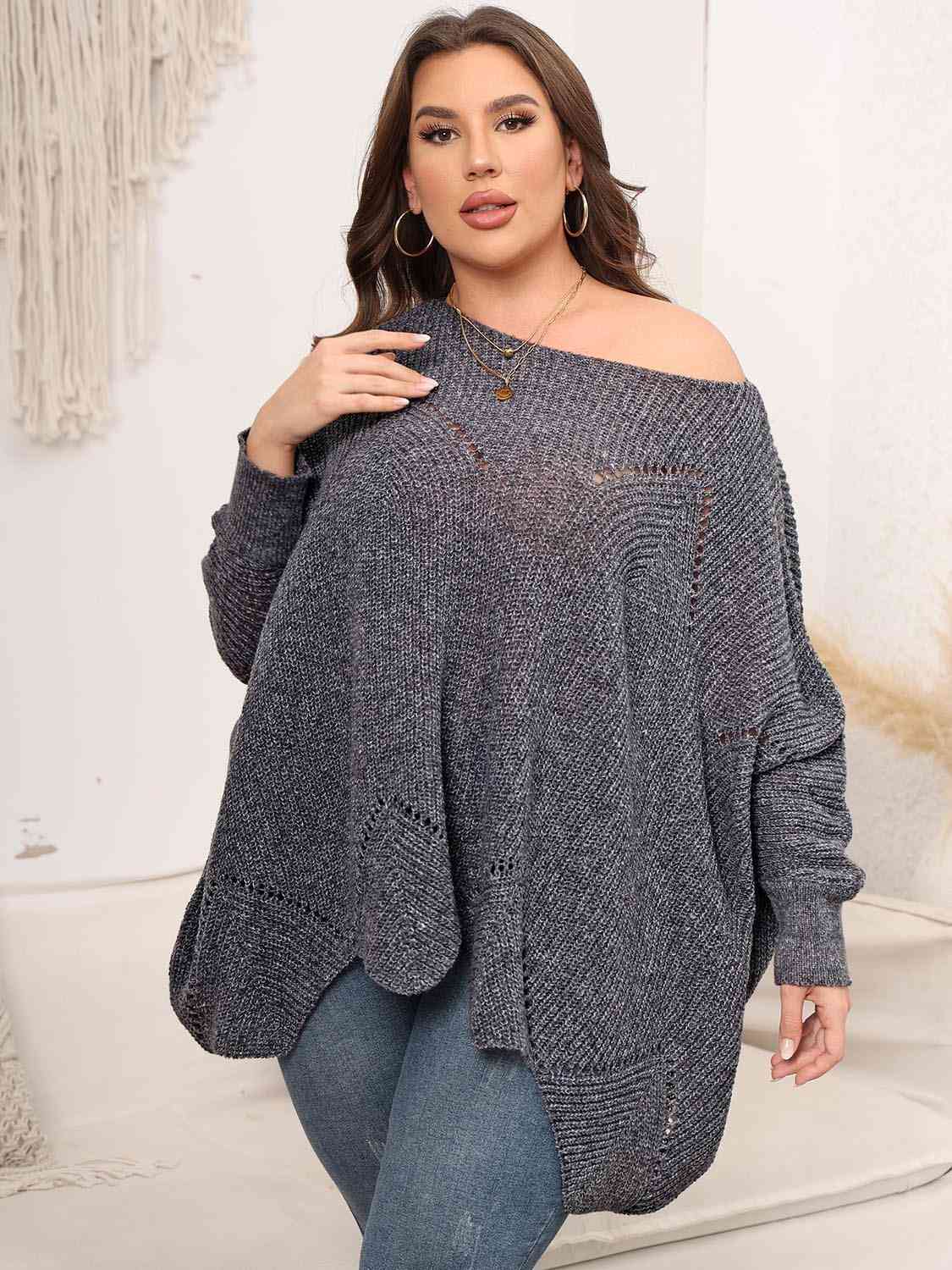 Plus Size Round Neck Batwing Sleeve Sweater 