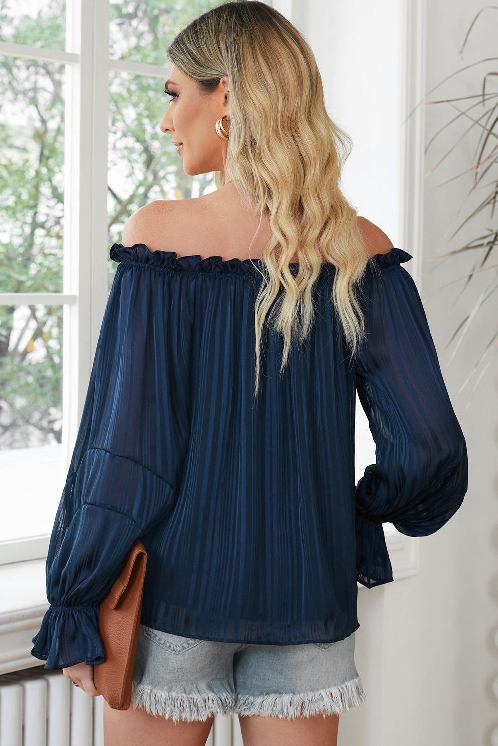 Frill Tied Off-Shoulder Flounce Sleeve Blouse 